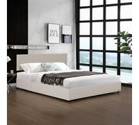 Corium Cama Tapizada Juva con Espacio de Almacenamiento Somier Abatible Cama Doble con Cabecero Tapizado en Pana 160 x 200 cm - Beige