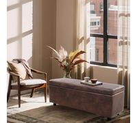 Corium Puff Almacenaje Bukit Baúl Almacenaje Dormitorio Banco Tapizado con Comaprtimento Banco Otomano Arcón máx.150 kg Imitación de Ante Madera 118 x 37 x 43 cm - Marrón