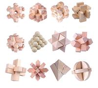 Coriver 12 Piezas de Rompecabezas de Madera, Rompecabezas de lógica, Prueba de Inteligencia, Juegos de desafío, Juguete, Rompecabezas 3D entrelazados, Juego de desenredo para niños y Adultos