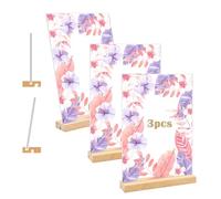 Coriver A4 Soporte Letreros Acrílico,3 Piezas DIN A4 Soporte Publicitario con Base de Madera, Transparente Vertical o Inclinado Expositor A4 para Menú de Póster, Soporte de Mesa para Publicidad