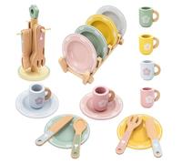 Coriver Cocina Juguete de Madera, 22 Piezas Accesorios Cocina Juguetes con Platos y Vajilla Pequeños, Juguetes de Cocina de Madera para Juegos de rol, Regalo para Niñas Niños 3+ Años