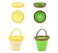 Coriver Cubo Playa Plegable,2 Piezas Cubo de Silicona con Diseño de Frutas y Asa, Portátil Pail de Agua, Cubos de Playa para Niños al Aire Libre, Cubeta Plegable para Exteriores (2. Amarillo + Verde)