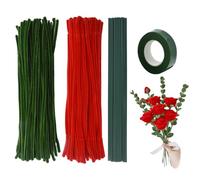 Coriver Limpiador de pipas para manualidades, 200 unidades, 2 colores, limpiador de tuberías de 7 mm, tallos de chenilla verde, limpiadores de pipas, flores, ramos, manualidades, limpiador de tuberías