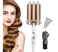 Coriver Rizador de pelo de 3 barriles, 22 mm de cerámica de calentamiento rápido Turmalina Varita rizadora Herramientas para peinar el cabello Waver Iron con guantes y pinzas para el cabello