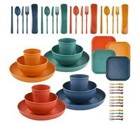 Coriver Vajilla Camping, 48 Piezas Platos Plastico Duro Reutilizables, Vajilla Picnic Contiene Plato Cuenco Cuchara Taza Cubiertos, Set Cocina Camping para Familia Al Aire Libre Viajes- 4 Personas
