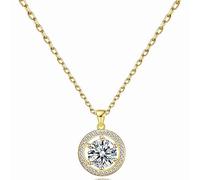 CORIXTAL Collar con colgante de diamante de circonita cúbica chapado en oro de 14 quilates para mujer, collar ajustable redondo de una sola capa, Zirconia cúbica, Circón