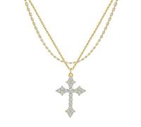 CORIXTAL Collar de cruz de plata para mujer, collar de cruz para mujer, joyería de cruz dorada, plata y oro, collar de cruz para mujer, regalos de cumpleaños de Navidad para mujeres y niñas, Cobre