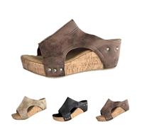 Cork Wedges Platform Slides, Women's Thick Sole Comfy Leather Wedge Non-slip Sandals, Summer Platform Cork Wedge (Brown,40)
