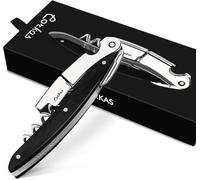 CORKAS Sacacorchos de Camarero, Abrebotellas, Sacacorchos Profesional, Foil Cortador, Sacacorchos Vino de Acero Inoxidable y con Cuchilla Cortacapsulas, Utensilios de Bar y Cocina (Negro)