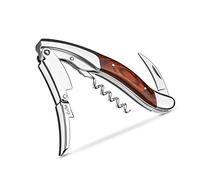 CORKAS Sacacorchos de Camarero de Madera de Rosa - Abrebotellas Profesional Con Foil Cortador - Vino de Acero Inoxidable