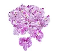 Corkwaw 50 pétalos de orquídea artificiales para decoración de orquídeas, flores de seda sintética Phalaenopsis, cabeza de mariposa para decoración del hogar, boda, fiesta (morado claro)