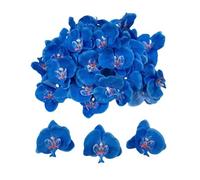 Corkwaw 50 pétalos de orquídea artificiales para decoración de orquídeas, flores de seda sintética Phalaenopsis, cabeza de mariposa para decoración del hogar, boda, fiesta (azul)