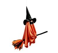 Corlidea Fantasma Volante de Halloween sobre una escoba para colgar, bruja voladora, decoración de Halloween, colgante resistente a las inclemencias del tiempo para césped, patio porche patio