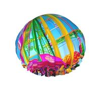 Corlorful Park - Gorro de ducha para mujer, impermeable, reutilizable, con cordón elástico lavable, adecuado para cabello largo y trenzas, ideal para ducharse.