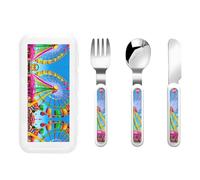 Corlorful Park - Juego de vajilla portátil para niños, 3 piezas, reutilizable, protección alimentaria, cuchillo, tenedor y cuchara