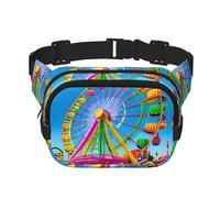 corlorful park - Riñonera cuadrada de doble capa con correa ajustable para actividades al aire libre, color negro, talla única, Black, Talla única