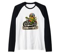 Corn To Be Wild Funny Corncob Juego de Palabras Granjero Maíz Biker Farming Camiseta Manga Raglan
