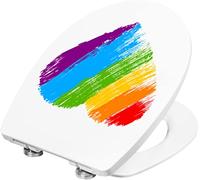Cornat Aspecto clásico blanco con decoración de arco iris, termoplástico, fácil cuidado, función de elevación y limpieza, mecanismo de cierre suave, tapa de inodoro / KSDSC107