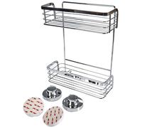 Cornat Cesta de ducha 3 en 1 - Dos cestas de altura extra - para montaje en pared - 3 opciones de montaje diferentes con ventosa, almohadilla adhesiva y taladrar - Cromado/Estantería de ducha / estante de ducha / T340275