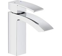 Cornat Grifo monomando para lavabo «Fortizza», cuerpo de latón de alta calidad, cromado, con desagüe, grifo de baja presión, grifo de baño, FOR12, plateado, 157 mm de altura | 149 mm de profundidad