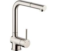 Cornat LIVE53 Livenne - Grifo monomando para fregadero (latón de alta calidad, aspecto de acero inoxidable, manguera extensible y caño giratorio)