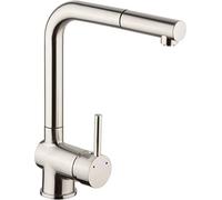 Cornat LIVE535 Livenne - Grifo monomando para fregadero (latón de alta calidad, aspecto de acero inoxidable, manguera extensible y caño giratorio)