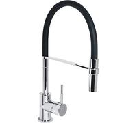 Cornat SAZ612 SAZ612-Grifo Monomando para Fregadero (Cuerpo de fundición, caño de Silicona Giratorio 360°, con Bloqueo de Ducha, grifería de Alta presión), Color Negro y Cromado, Normal