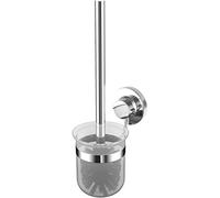 Cornat T340267 - Soporte para escobilla de inodoro (3 en 1, incluye escobillero, 3 opciones de fijación con ventosa, almohadilla adhesiva y taladros), color plateado