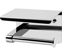Cornat T364203 - Portarrollos de Papel higiénico con Estante (143 x 100 mm, 2 Diferentes Opciones de Montaje, con Almohadilla Adhesiva y Soporte para Papel higiénico de Acero Cromado)