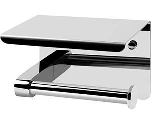 Cornat T364203 - Portarrollos de Papel higiénico con Estante (143 x 100 mm, 2 Diferentes Opciones de Montaje, con Almohadilla Adhesiva y Soporte para Papel higiénico de Acero Cromado)