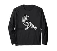 Corneja Cenicienta Line Art Pájaro Posado Manga Larga