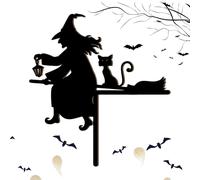 Corner Decoration Sign - Halloween Door Decoration Corner - Wooden Door Topper 20 Cm in Witch Cat Style for Apartment, House, Shop | Festive Halloween Wall Deco.ration for Interiors and Events