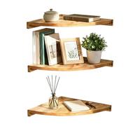 Corner Floating Shelves - 3-Tier Rustic Wooden Wall Mounted Storage Display Rack for Space Saving Organization and Home Decoration for Bedroom Living Room Kitchen Bathroom Use, Natural Wood Finish
