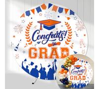 CORNER LACE 6 Pies Redondo Fondo Fondo para felicitar a la 2025 Graduate Class, Naranja Fondo Azul para Ronda Fondo Soporte Celebración Fiesta Fiesta Decoración Foto Prop