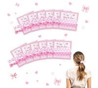 CORNER LACE Paquete de 12 lazos rosas para el pelo de despedida de soltera con tarjetas de exhibición, bandas para el pelo con temática de cinta rosa para despedida de soltera, boda, novia, dama de