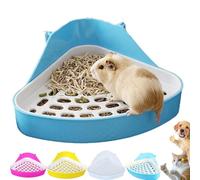 Corner Litter Box, Premium Corner Rabbit Litter Tray - Space-Saving Small Animal Toilet Box with Removable Grid for Guinea Pig, Bunny Ferret and Rat - Easy Clean Pet Potty for Rabbit Cage (Blue)