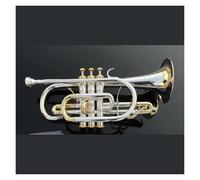 Cornet Bb B Corneta de gatillo plano Instrumento de latón con estuche rígido, boquilla, paño y guantes, plateado