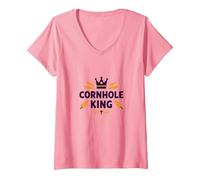 Cornhole King: Campeón de Juego Regal Backyard Camiseta Cuello V, Mujer, Rosado, S