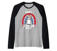 Cornish Rex Cat Happy 4th of July Patriotic American Cats Camiseta Manga Raglan
