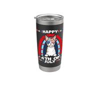 Cornish Rex Cat Happy 4th Of July Patriotic American Cats Vaso térmico de acero inoxidable de doble pared