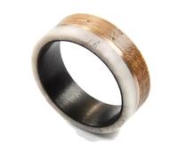 Corno de ciervo, turquesa y barril de whisky incrustado en anillo de tungsteno con caja de anillo incluida, 12, Cuerno Madera de barril de whisky, Cuerno