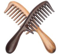 Cornos de diente anchos para mujeres, 2 piezas de 7.9x2.2 pulgadas de peine de madera, peine desplegado de sándalo antiestático, masaje para cabello rizado y grueso.