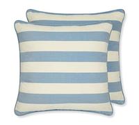 Cornwall Chic Funda de cojín a Rayas de Sticky Toffee | Juego de 2 | Azul Crema Clásico | 45 x 45 cm (18 x 18 Pulgadas) | Funda de cojín Solamente