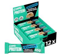 Corny Protein Crunchy - Barritas Proteicas de Chocolate Blanco Sabor Vainilla, 30% Proteinas, 0% Azúcares Añadidos, Ayuda al Desarrollo y Recuperación de la Masa Muscular, Pack 12x45g, Taste the Power