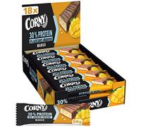 Corny - Protein Mango Barritas Proteicas con Mango, con 30% de Proteínas, 0% Azúcares Añadidos, Ayudan al Desarrollo y Recuperación de la Masa Muscular - Pack de 18 x 50 g