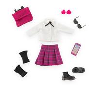 Corolle Girls - Vestidor College Inglés, 8 Accesorios, para muñecas maniquíes, 28 cm, a Partir de 4 años, 9000610110, sólido, Color Azul Marino, Gris, Dorado Rojo