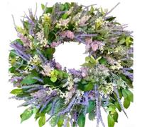 Corona artificial con hojas de eucalipto y detalles de flores para colocar en zonas residenciales (40 cm)