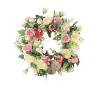 Corona artificial de orquídea rosa y hortensia blanca para puerta delantera, guirnalda floral de primavera de 40 cm con hojas de eucalipto para decoración de pared de boda, vacaciones, hogar
