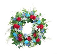 Corona artificial de verano con patrón de flores silvestres y patriótico rojo, blanco, azul y verde para uso en interiores y exteriores