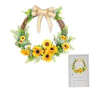 Corona artificial for puerta de entrada, corona de girasol, 40 cm/15,7 pulgadas, con lazo y decoración de abeja, adorno de flores colgantes for puerta de entrada de verano.